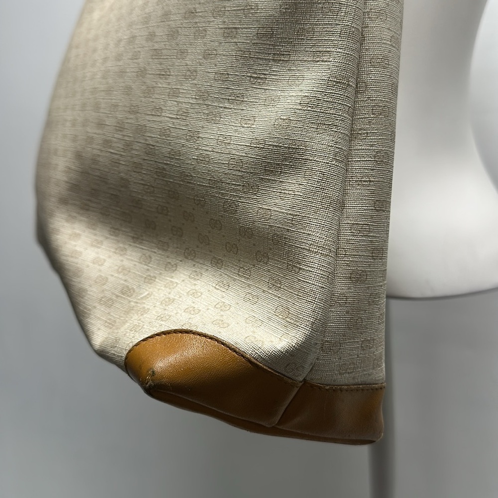 Gucci Signature East West Tote Shoulder Bag Purse Vintage 1980's Cream Tan Red - Picture 9 of 16